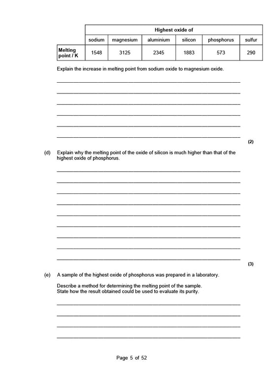 A level Chemistry Exam Question Packs