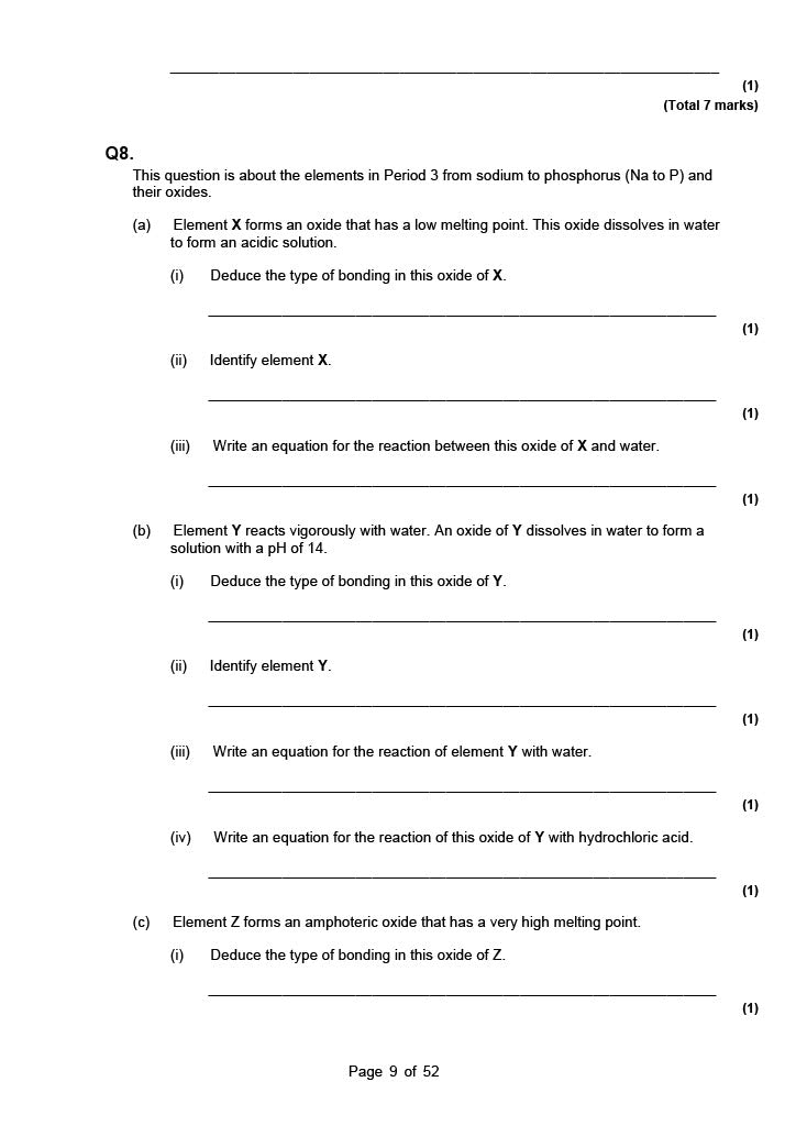 A level Chemistry Exam Question Packs