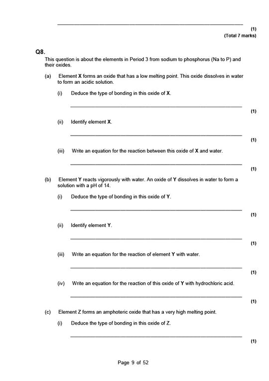 A level Chemistry Exam Question Packs